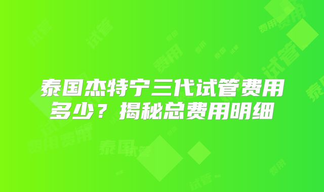泰国杰特宁三代试管费用多少?揭秘总费用明细