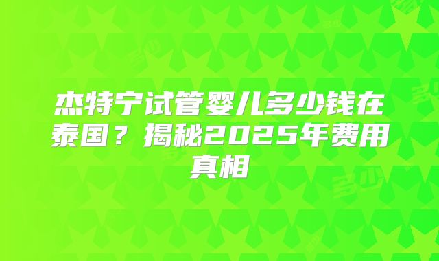 杰特宁试管婴儿多少钱在泰国？揭秘2025年费用真相