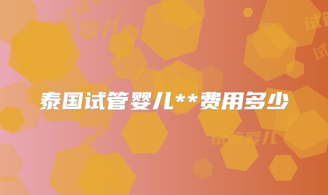 泰国试管婴儿**费用多少