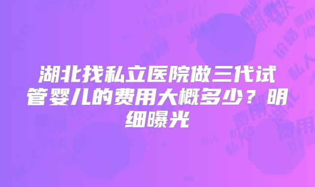 湖北找私立医院做三代试管婴儿的费用大概多少?明细曝光