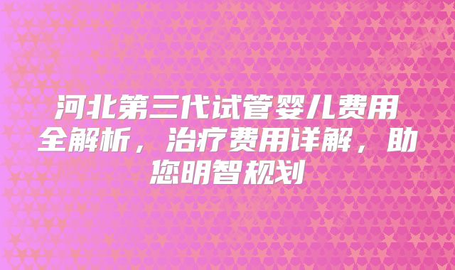 河北第三代试管婴儿费用全解析，治疗费用详解，助您明智规划