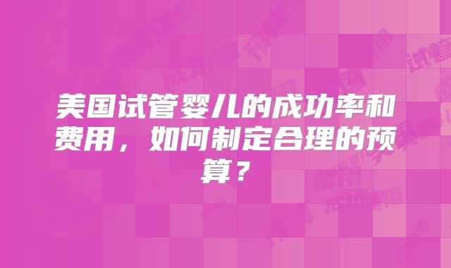 美国试管婴儿的成功率和费用，如何制定合理的预算？