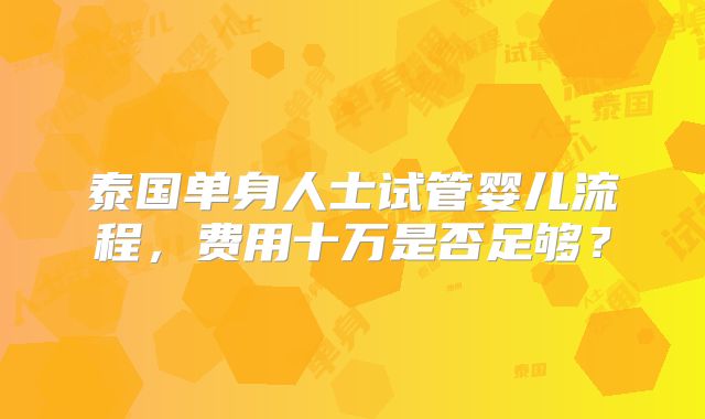 泰国单身人士试管婴儿流程，费用十万是否足够？