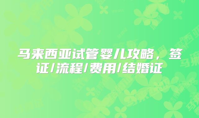 马来西亚试管婴儿攻略，签证/流程/费用/结婚证