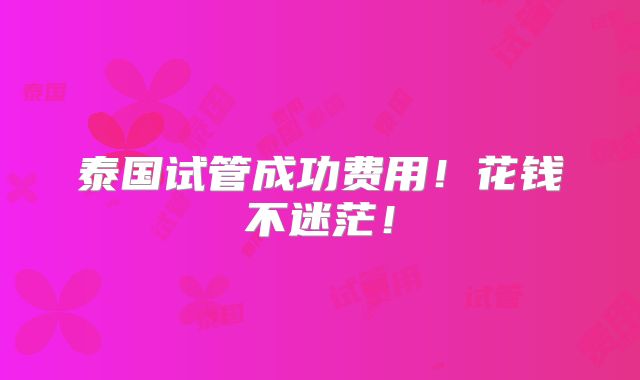 泰国试管成功费用！花钱不迷茫！
