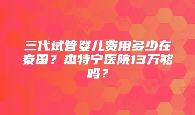 三代试管婴儿费用多少在泰国？杰特宁医院13万够吗？
