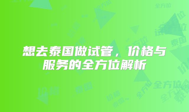 想去泰国做试管，价格与服务的全方位解析
