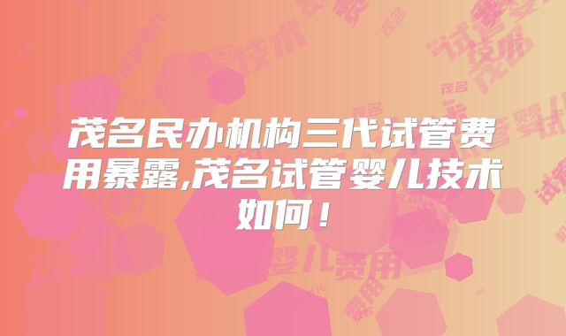 茂名民办机构三代试管费用暴露,茂名试管婴儿技术如何!