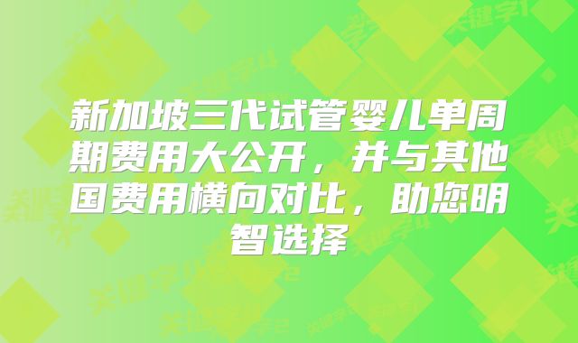新加坡三代试管婴儿单周期费用大公开,并与其他国费用横向对比,助您明智选择