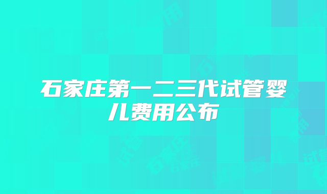 石家庄第一二三代试管婴儿费用公布