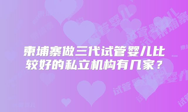 柬埔寨做三代试管婴儿比较好的私立机构有几家？