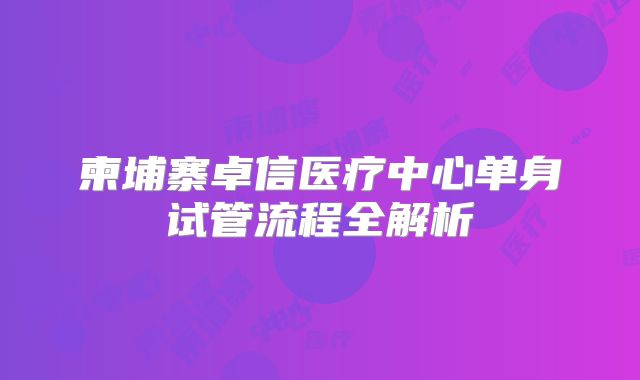 柬埔寨卓信医疗中心单身试管流程全解析