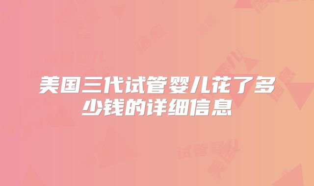 美国三代试管婴儿花了多少钱的详细信息