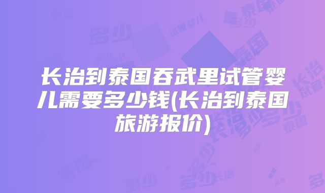 长治到泰国吞武里试管婴儿需要多少钱(长治到泰国旅游报价)