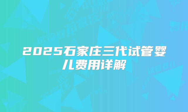 2025石家庄三代试管婴儿费用详解