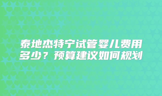 泰地杰特宁试管婴儿费用多少？预算建议如何规划