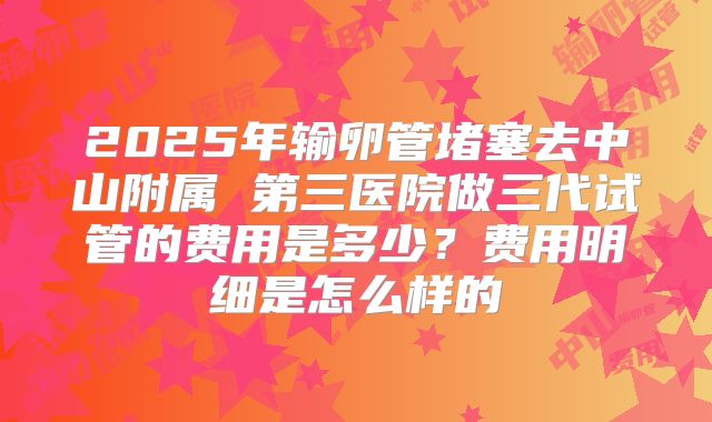 2025年输卵管堵塞去中山附属 第三医院做三代试管的费用是多少？费用明细是怎么样的