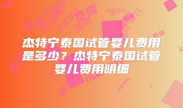 杰特宁泰国试管婴儿费用是多少？杰特宁泰国试管婴儿费用明细