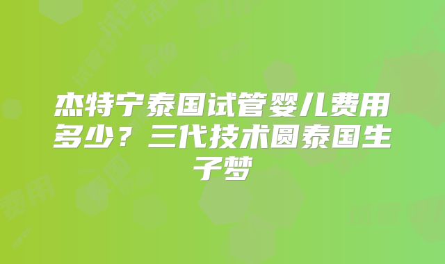 杰特宁泰国试管婴儿费用多少？三代技术圆泰国生子梦