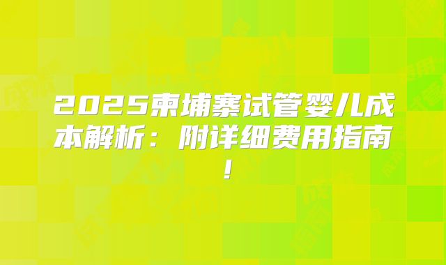 2025柬埔寨试管婴儿成本解析：附详细费用指南！