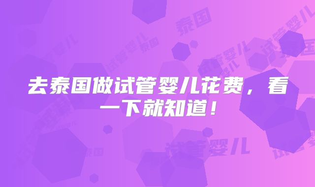 去泰国做试管婴儿花费，看一下就知道！
