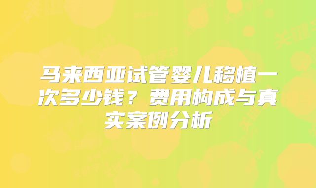 马来西亚试管婴儿移植一次多少钱？费用构成与真实案例分析