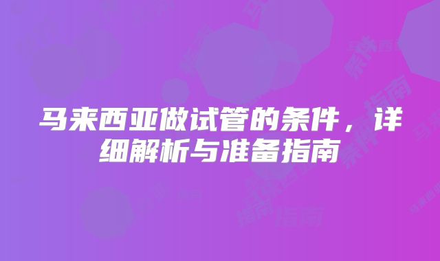 马来西亚做试管的条件，详细解析与准备指南