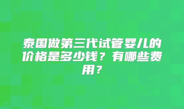 泰国做第三代试管婴儿的价格是多少钱？有哪些费用？