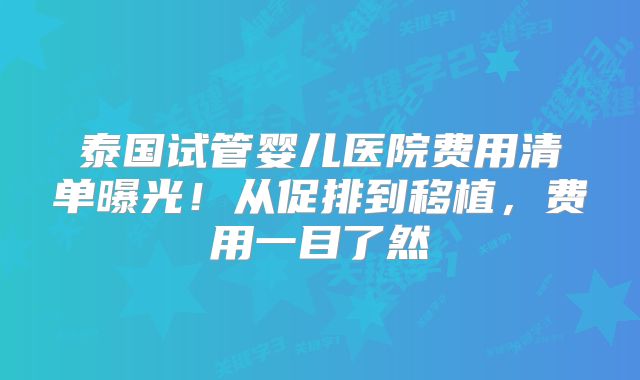 泰国试管婴儿医院费用清单曝光！从促排到移植，费用一目了然