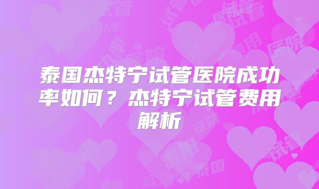 泰国杰特宁试管医院成功率如何？杰特宁试管费用解析