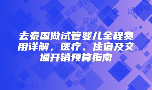 去泰国做试管婴儿全程费用详解，医疗、住宿及交通开销预算指南