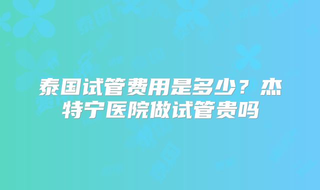 泰国试管费用是多少？杰特宁医院做试管贵吗