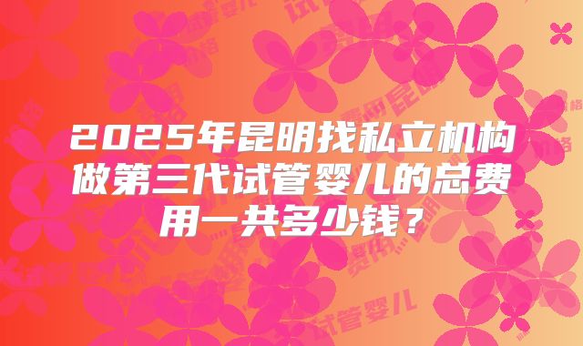 2025年昆明找私立机构做第三代试管婴儿的总费用一共多少钱?