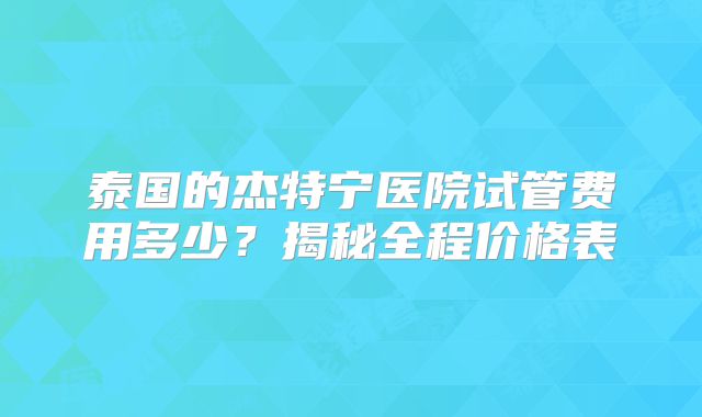 泰国的杰特宁医院试管费用多少？揭秘全程价格表
