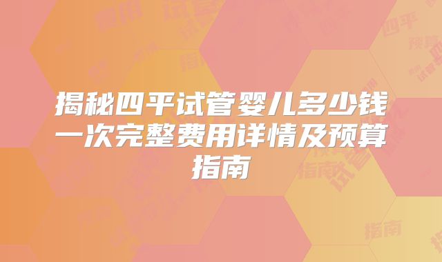 揭秘四平试管婴儿多少钱一次完整费用详情及预算指南