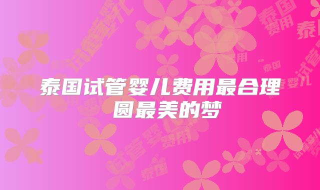 泰国试管婴儿费用最合理 圆最美的梦