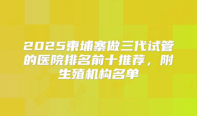 2025柬埔寨做三代试管的医院排名前十推荐，附生殖机构名单
