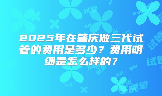 2025年在肇庆做三代试管的费用是多少？费用明细是怎么样的？