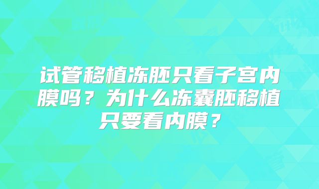 试管移植冻胚只看子宫内膜吗？为什么冻囊胚移植只要看内膜？