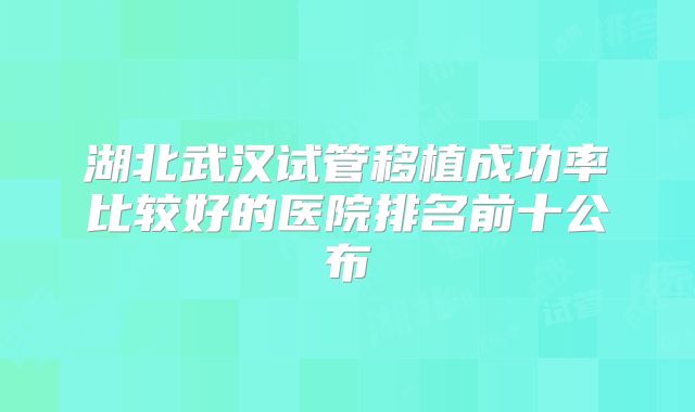 湖北武汉试管移植成功率比较好的医院排名前十公布