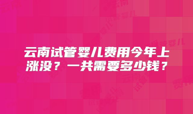 云南试管婴儿费用今年上涨没?一共需要多少钱?