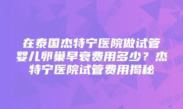 在泰国杰特宁医院做试管婴儿卵巢早衰费用多少?杰特宁医院试管费用揭秘