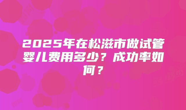 2025年在松滋市做试管婴儿费用多少？成功率如何？