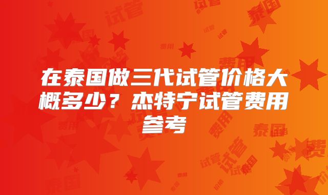 在泰国做三代试管价格大概多少?杰特宁试管费用参考