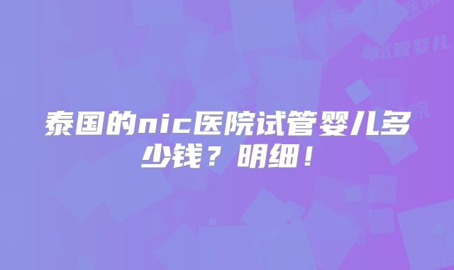 泰国的nic医院试管婴儿多少钱？明细！