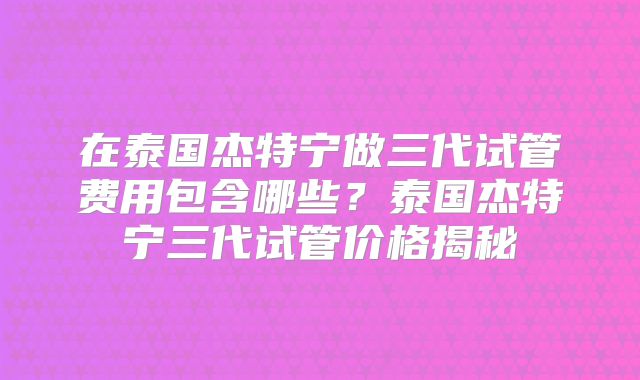 在泰国杰特宁做三代试管费用包含哪些？泰国杰特宁三代试管价格揭秘