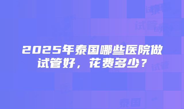 2025年泰国哪些医院做试管好,花费多少?