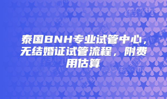 泰国BNH专业试管中心,无结婚证试管流程,附费用估算