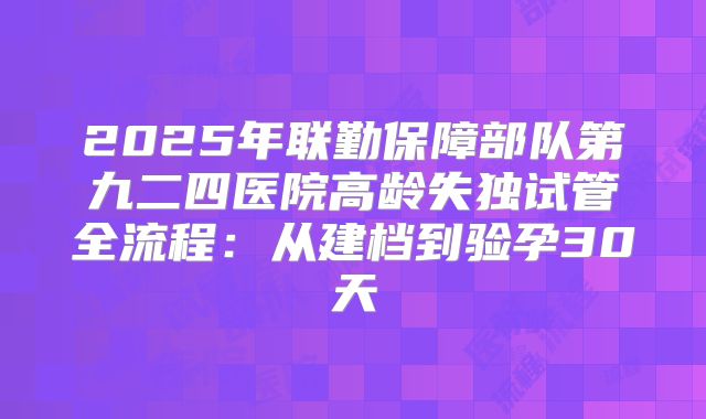 2025年联勤保障部队第九二四医院高龄失独试管全流程：从建档到验孕30天