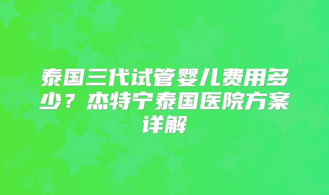 泰国三代试管婴儿费用多少？杰特宁泰国医院方案详解